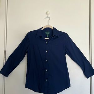 Lauren by Ralph Lauren 3/4 Sleeves Button Down Shirt | Navy | Size S